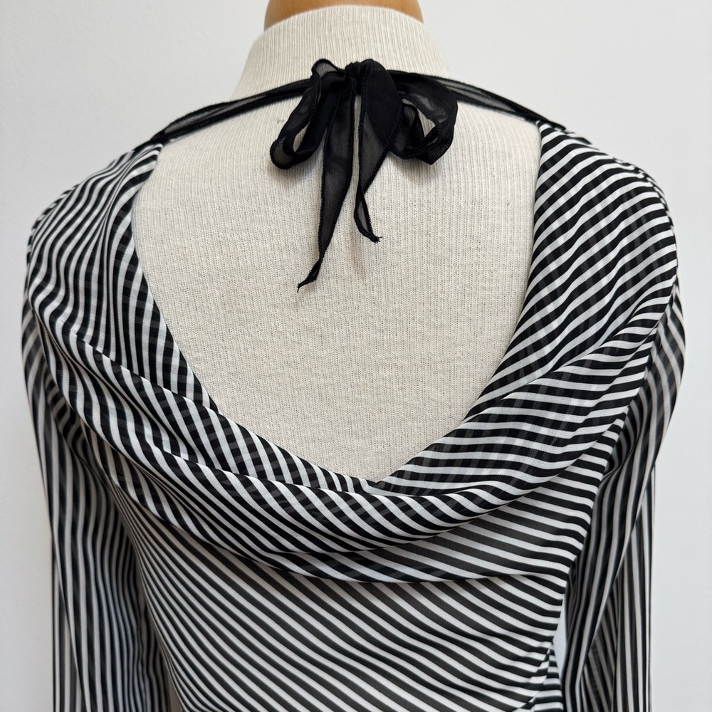 White House Black Market Drape Neck Long Sleeve Stripe Blouse - Picture 7 of 12